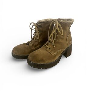 Vintage Chunky Platform Suede Skechers Brown Lace-Up Boots Faux Fur Y2K Size 10